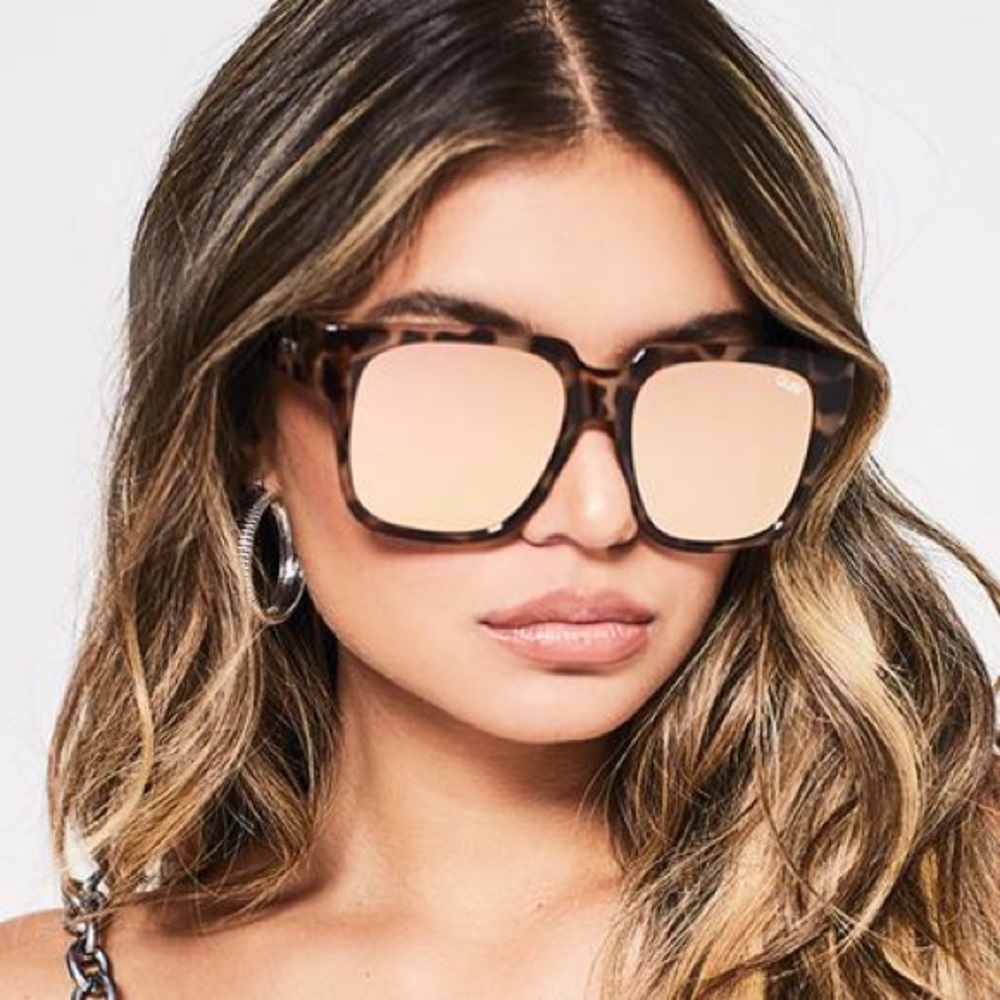 Quay x Desi Perkins Square Mirrored Sunnies Brown